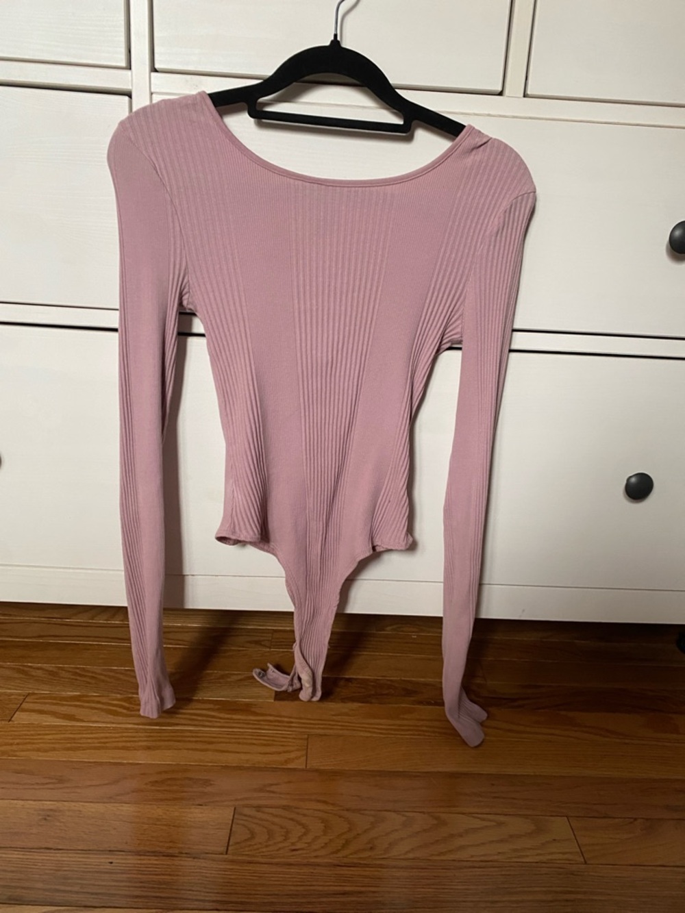 Ribbed Long-Sleeve Bodysuit - Dusty Pink